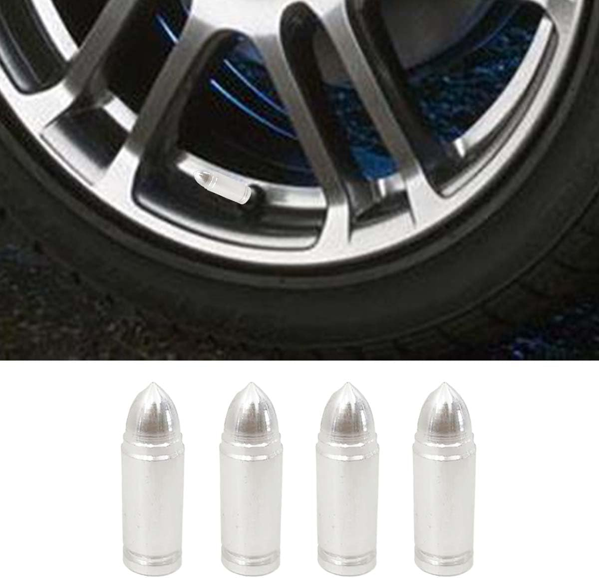 4PCS Bullet Style Tire Valve Stem Caps, Aluminum Alloy Dust Proof Tire Covers, Corrosion Resistant Auto Valve Stem Covers Universal for Trucks Motorcycles Bicycles SUV (Red) image number 4