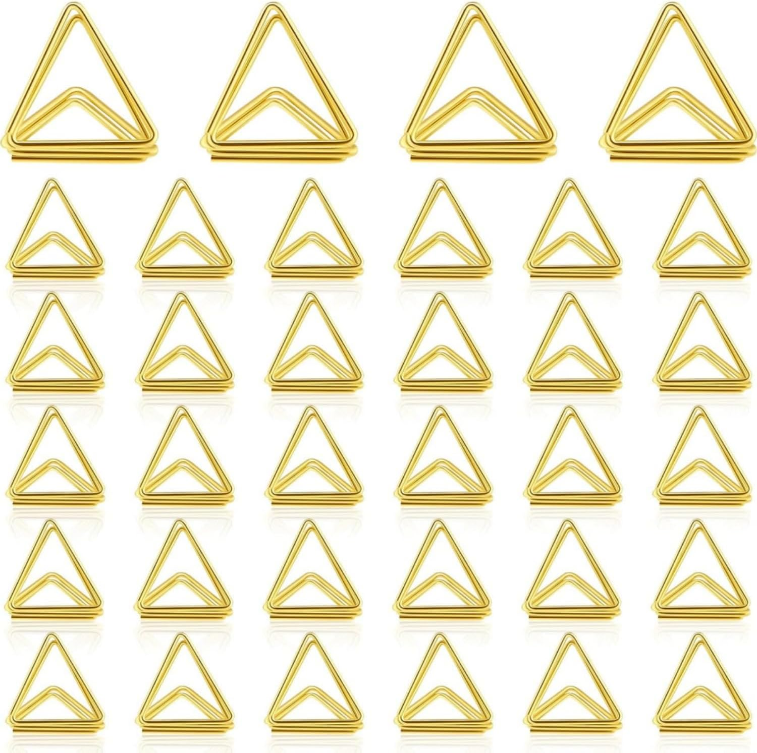 60 Pcs Place Card Holder, Triangle Shape Table Number Holder, Wedding Table Mini Name Card Holder, Seating Labels Placecard Clips Stand, Photo Picture Holder for Wedding Party Shower (Gold) image number 1