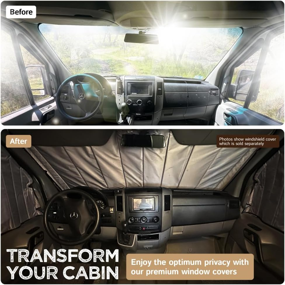 Living in a Bubble Insulated Blackout Window Covers for Mercedes Benz Sprinter Van (Driver/Passenger Door 2007-2018)