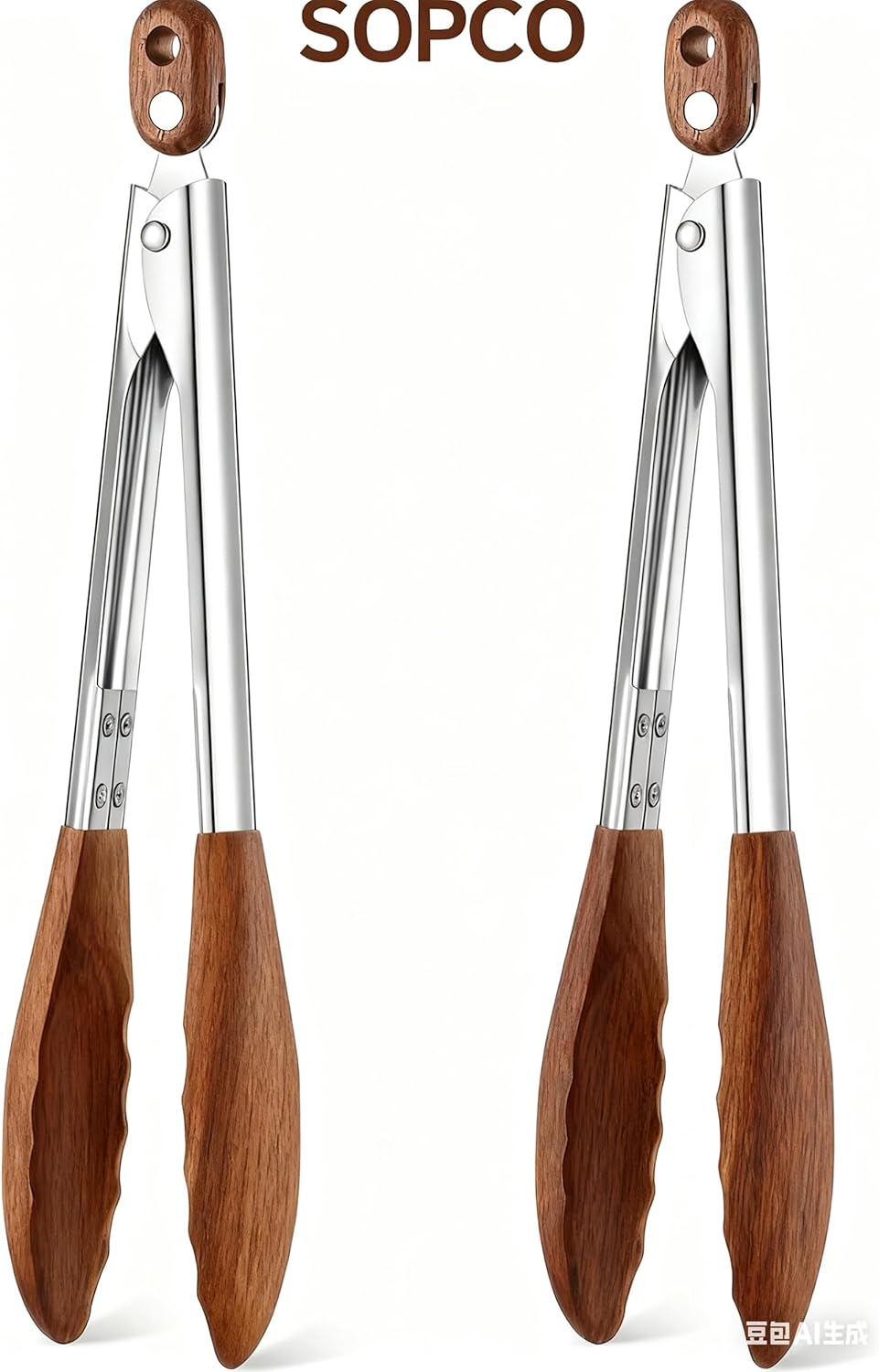 Sopco 2-Piece Walnut Wooden Kitchen Tongs Set (11.4 Inches) &ndash; Wood-Tipped Utensils for Salad Serving, Burger Flipping, Grilling & More