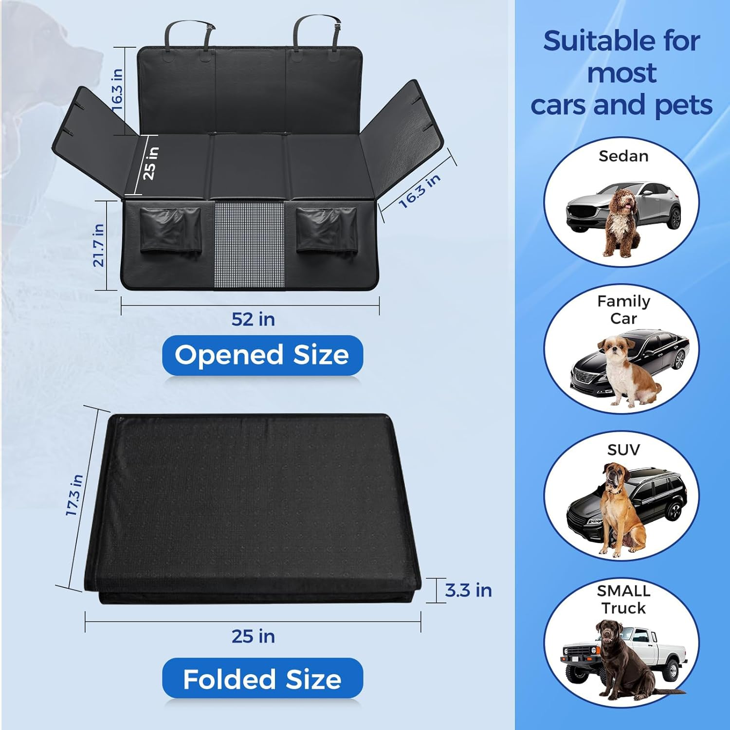 Aoiiigo Dog Car Seat Cover for Back Seat Waterproof Dog Car Seat Cover with Hard Bottom Scratch Prevent and anti Slip PU Leather Dog Hammock for Cars, SUV and MPV