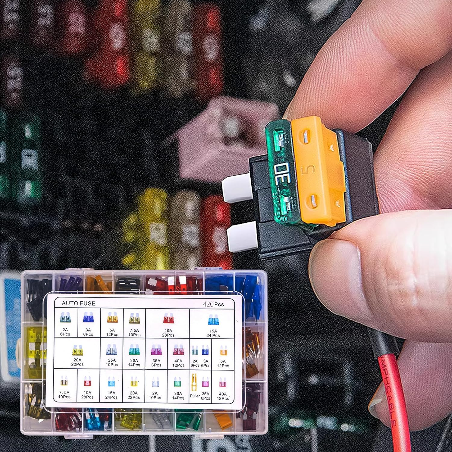 Powerful 420PCS Car Fuse Assortment Kit, Standard & Mini LP 2 Blade Fuse Set with Case and Fuse Puller (2A-40A) Zinc Alloy Auto Fuses for RV SUV Cars Trucks image number 6