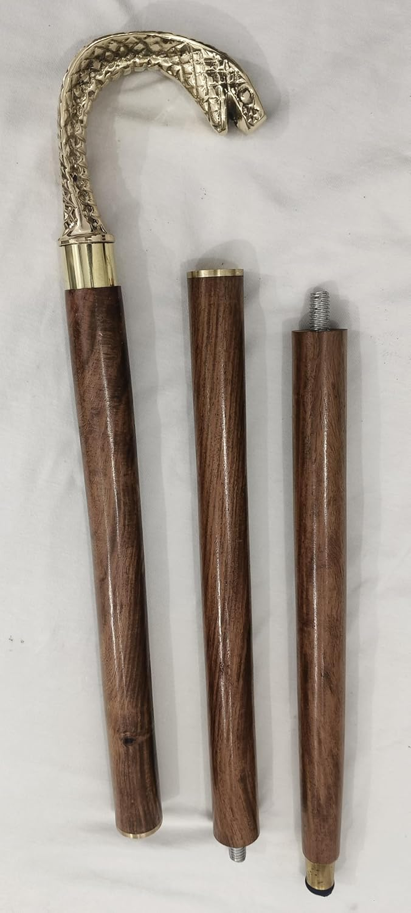 Vintage Wooden Walking Stick with Gold Snake Handle, Wooden Cane with Brass Cobra Design, Vintage-Style Mobility Support image number 6