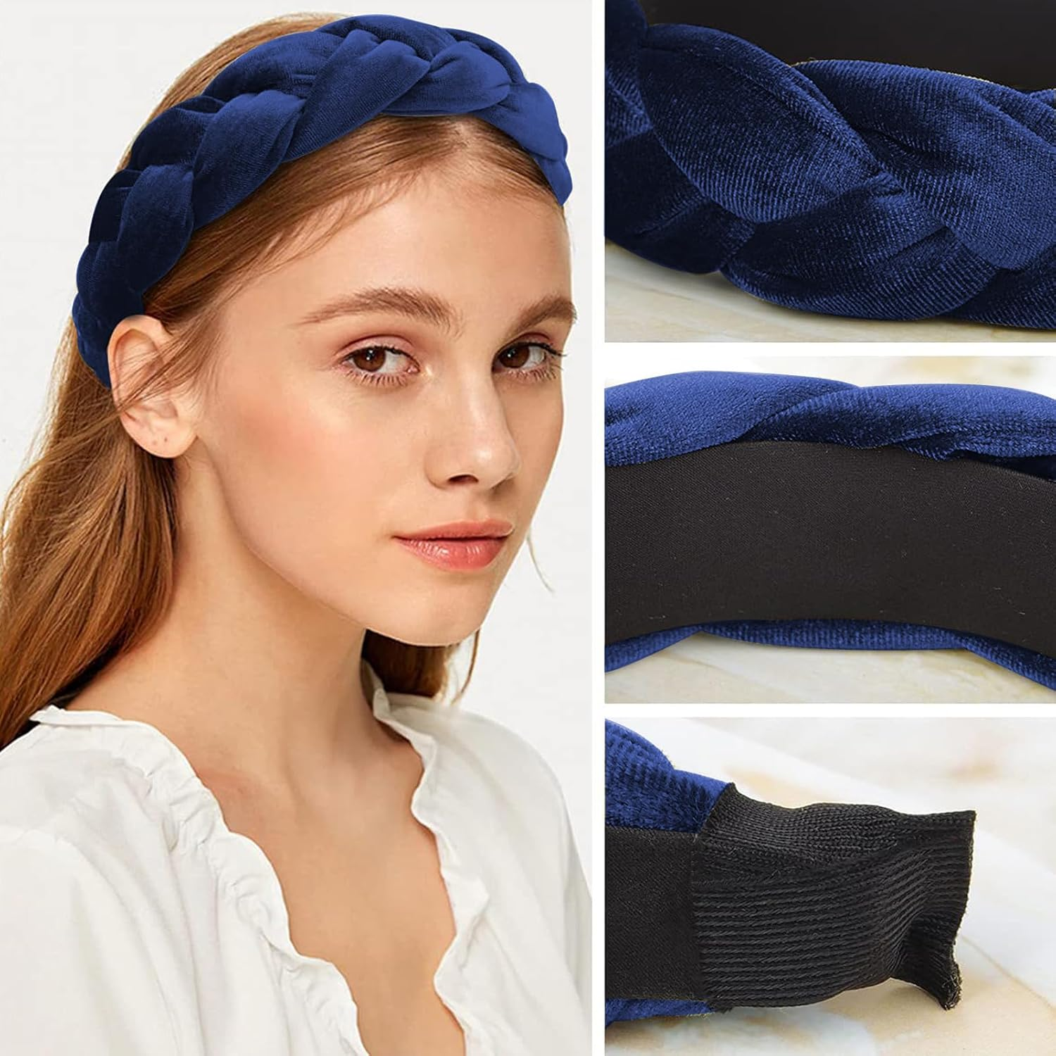 FOSDICK Braided Headband Velvet Hair Bands for Women, Navy Headband, Hair Hoop, Twist Head Band, Headbands for Women, Vintage Hair Band Women'S Fashion Headbands, Hair Accessories for Girl Women image number 4
