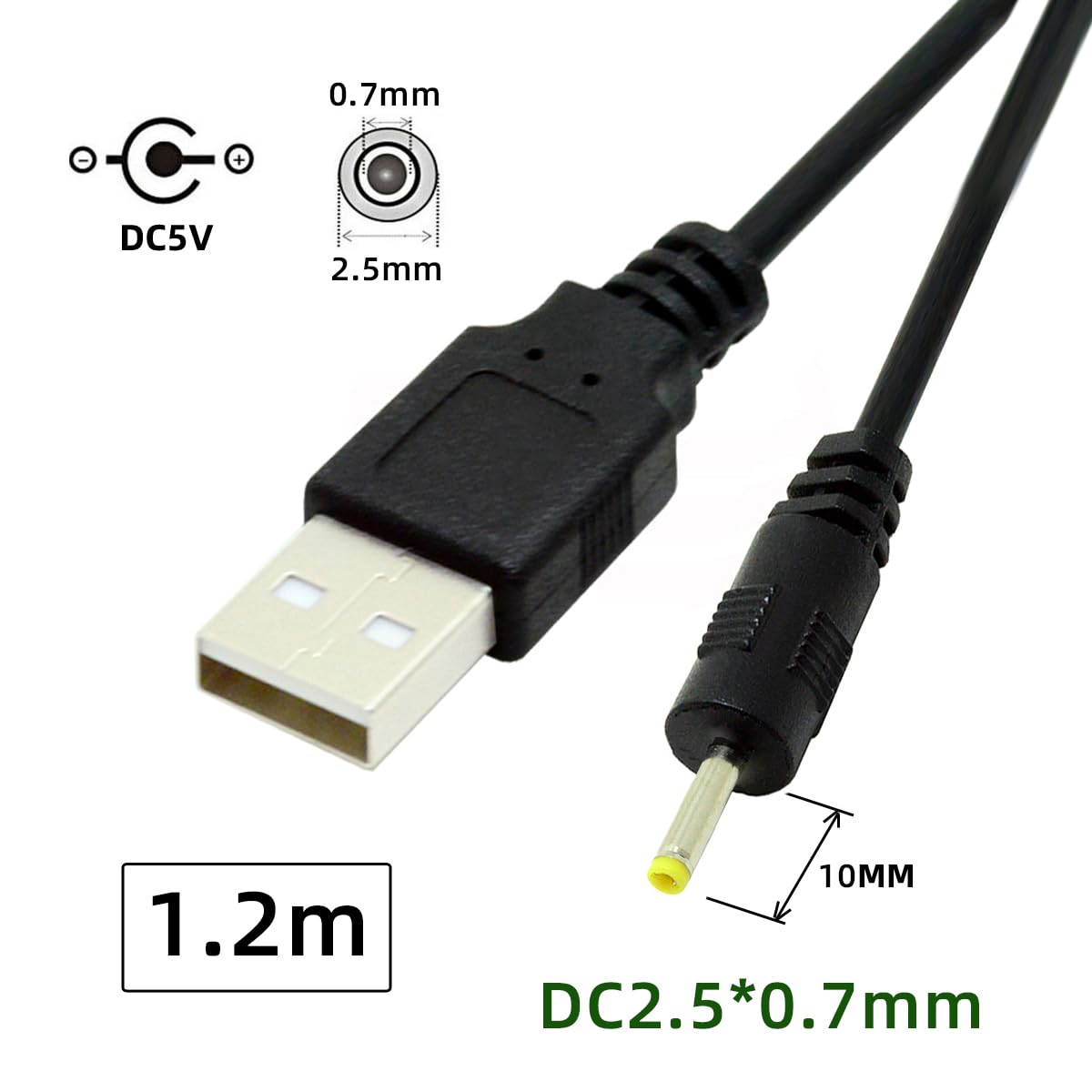 Chenyang USB 2.0 Type a Male to DC 2.35Mm 2.50Mm 0.7Mm Power Plug 5V Cable 100Cm 18AWG for Tablet