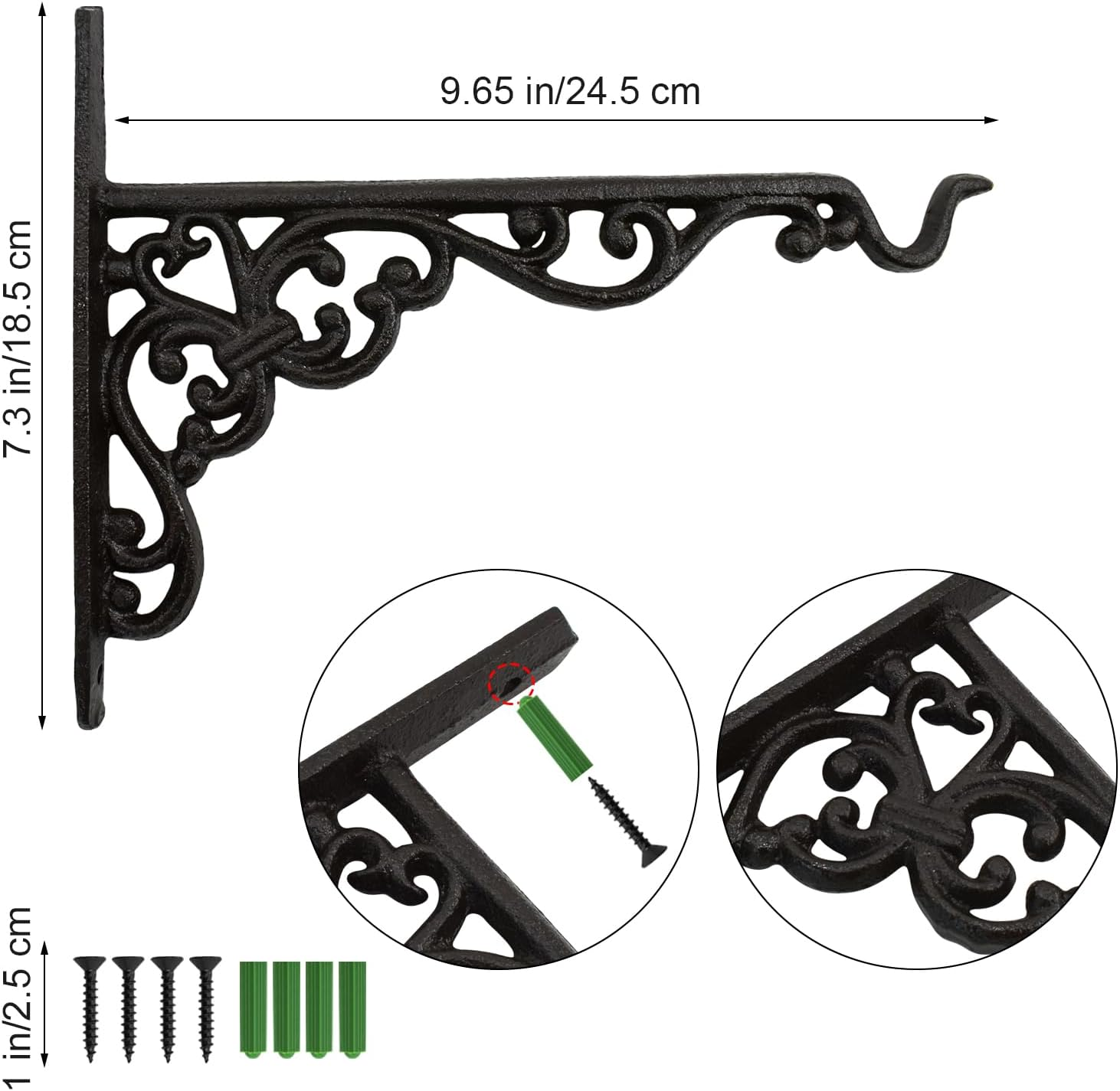 Mrmrkura 2 Pack 10 Inch Hanging Plant Bracket, Wrought Iron Plant Hangers Outdoor Indoor, Wall Hooks for Bird Feeder Hanger/Lantern Wind Chimes (2 Pcs) image number 5