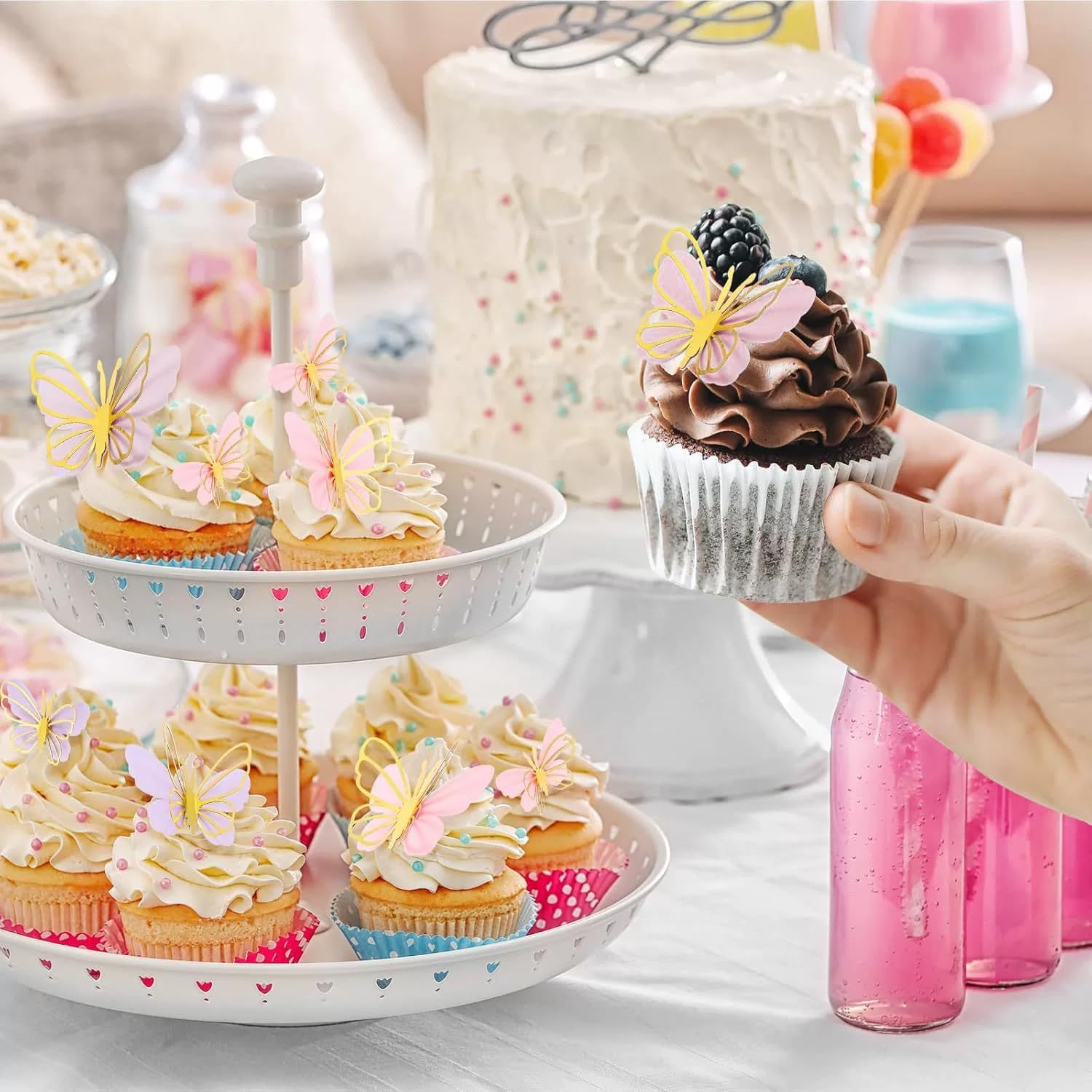 Butterfly Cake Topper 3D Purple Pink Butterfly Cupcake Topper Happy Birthday Decorations for Women Girls Birthday Cake Wedding Party Food Decor Supplies. image number 1