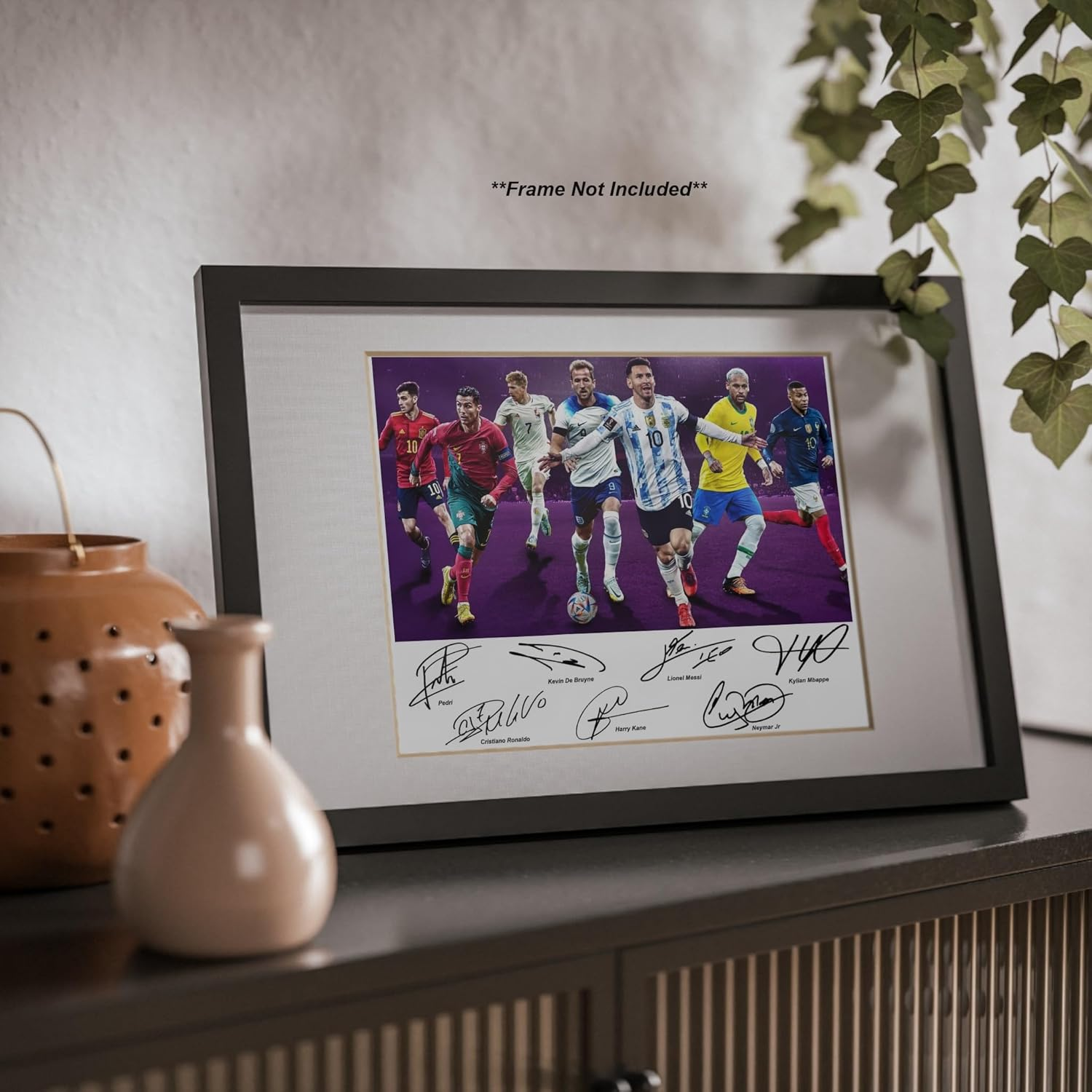 Cristiano Ronaldo Lionel Messi Neymar Jr Kane Pedri Mbape Soccer Superstars Signed Photo Autograph Print Wall Art Home Decor