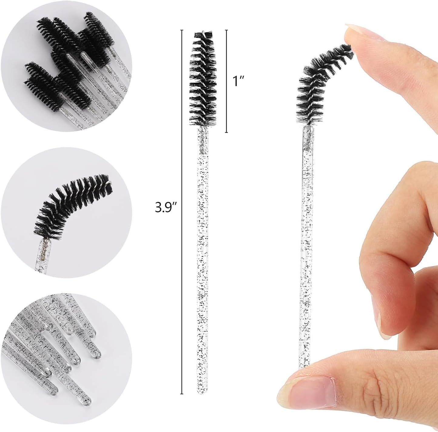Mumoo Bear 100PCS Disposable Eyelash Brushes, Eyebrow Spoolies, Mascara Wands Applicator Lash Brushes Makeup Tools(Crystal-Black) image number 3