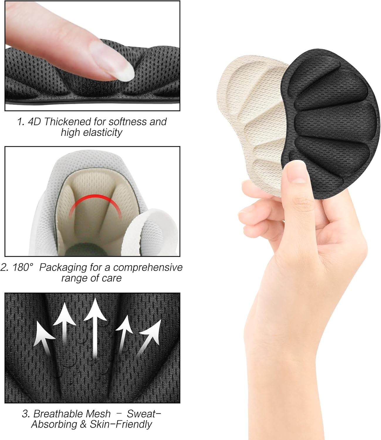 YBVABE Heel Pads, Heel Grips for Shoes, Heel Cushion Inserts, 8 Pcs Mesh Self-Adhesive Heel Liners for Back of Heel, Anti-Slip Shoe Pads for Loose Shoes, Sneakers, Leather Shoes, Women & Men - Beige image number 2