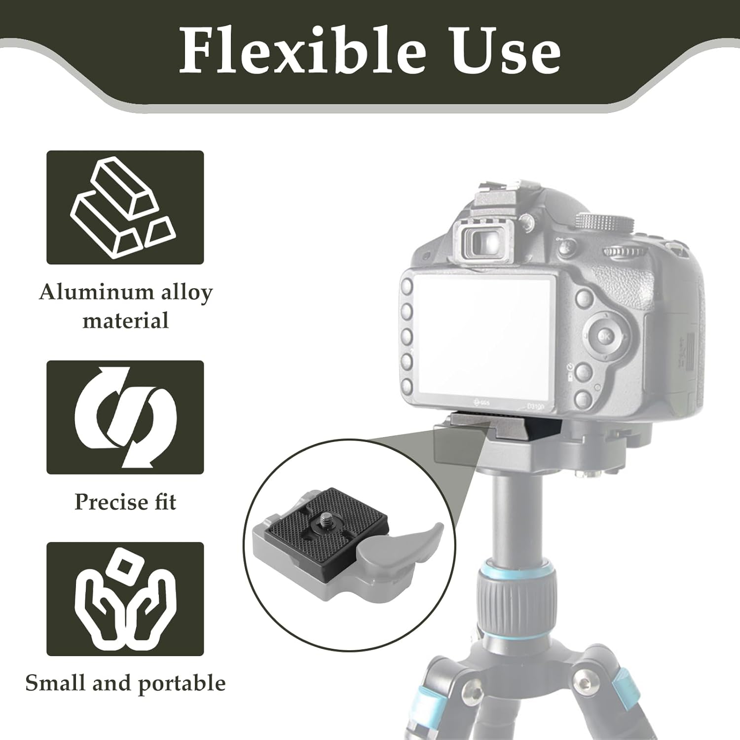 Pack of 2 Camera Quick Release Plates, Quick Release Plate Compatible with Manfrotto 200PL-14, Quick Release System Tripod Removable Plate Made of Aluminium Alloy with 1/4 Inch Screw for Mirrorless image number 3