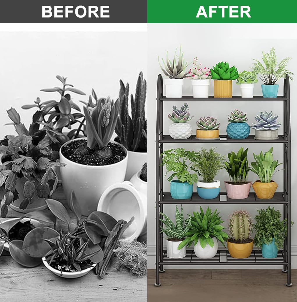 Delsol Metal Plant Stand Rack, Indoor Outdoor Plant Display Shelf Flower Pot Holder for Garden Patio Balcony Porch Corner Living Room, Multiple Storage Shelf for Home Use-3 Tier(Dark Grey)