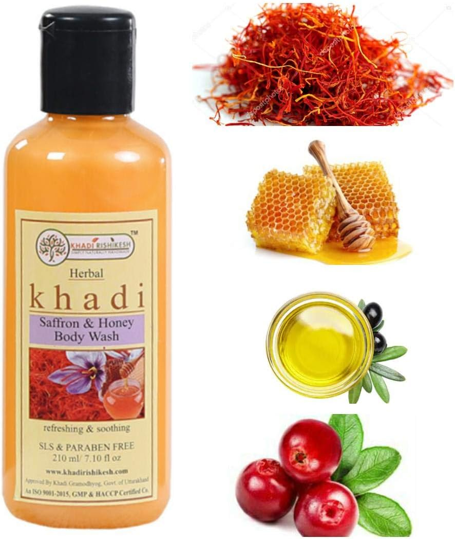 Khadi Rishikesh Herbal Saffron & Honey Body Wash - 210Ml image number 3