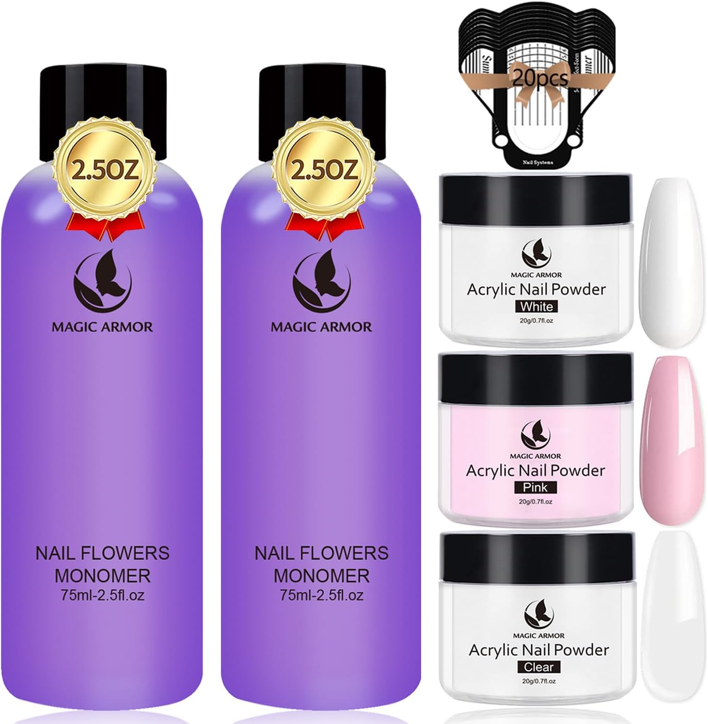 Acrylic Nail Kit and Acrylic Powder Set and Professional Liquid Monomer - 3 Colors Acrylic Powder Clear Pink White Professional Acrylic Monomer Liquid 5Oz Acrylic Nail System for Acrylic Nails Extension Kit