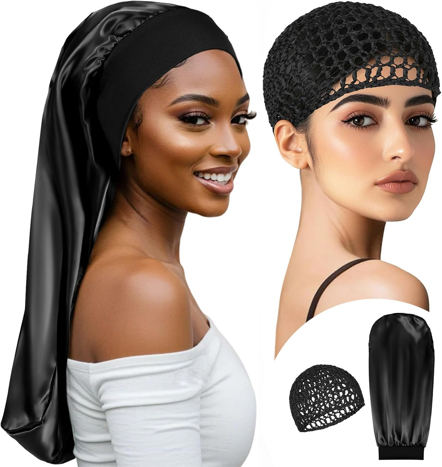 Long Bonnet-Crochet Hair Net Set