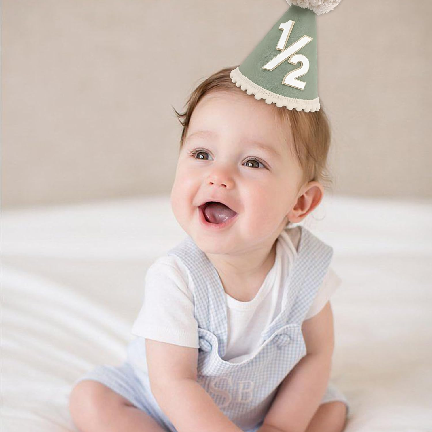Half Birthday Hat for Baby, Includes Burlap 1/2 Year Old Party Hat and High Chair Banner for Boys & Girls, 6-Month Celebration, Photo Shoot & Birthday Party Decor image number 4
