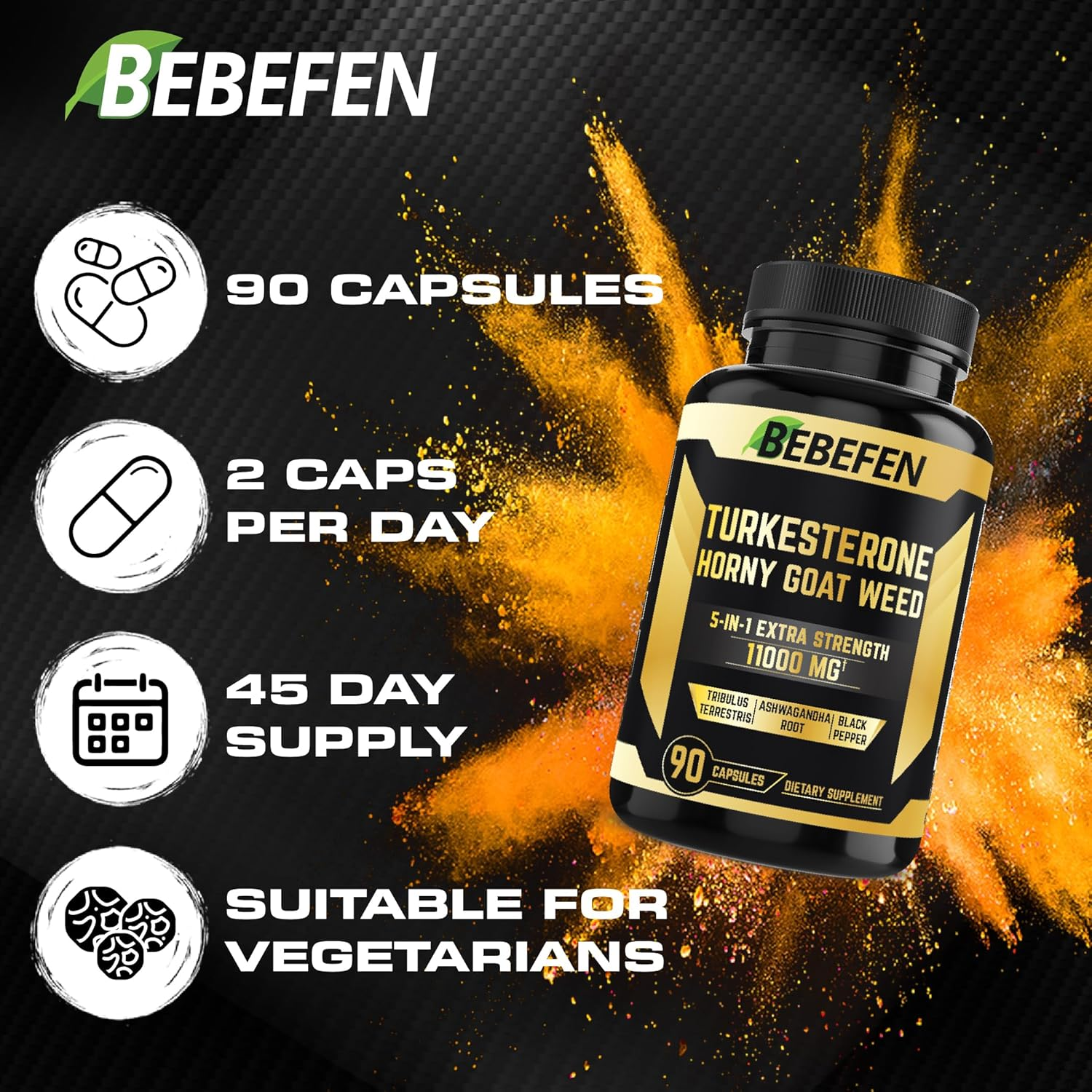 Turkesterone Capsules 11000Mg - [10% Turkesterone] - Horny Goat Weed, Ashwagandha - 90 Capsules