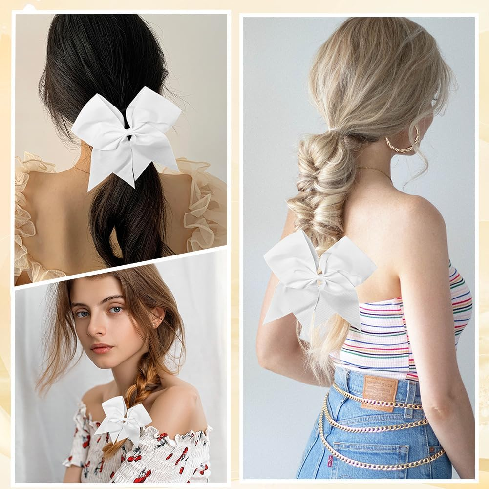 SUNNYCLUE 2Pcs Bow Hair Scrunchies Bow Scrunchies 20Mm Large White Soft Polyester Ribbon Bowknot Hair Ties with Long Tails Elastic Rubber Bands for Women Adults Holiday Fashion Gifts Accessories image number 6