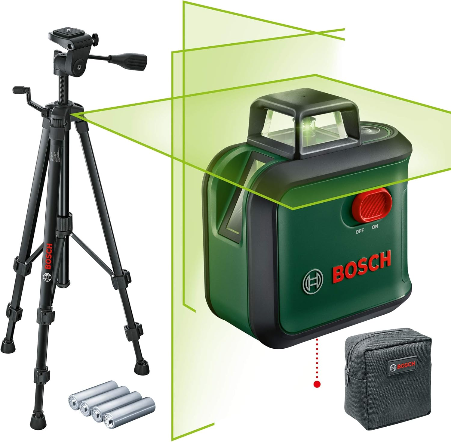 Bosch Cross Line Laser Advancedlevel 360 Set (Horizontal 360 Degree and Two Vertical Laser Lines, with One Plumb down Point, Green Laser, 4X AA Batteries, with Tripod, in Cardboard Box) image number 4
