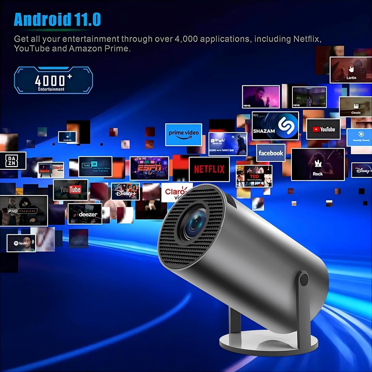 Mini Projector 1080P 4K Support with Wifi 6 & Two-Way Bluetooth 5.2, Portable HY300 Pro+ Smart Projector Manual Focus, 180&deg; Rotatable, Movie Home Bedroom Outdoor Projector for Phone, Laptop, PC, Black - White image number 2