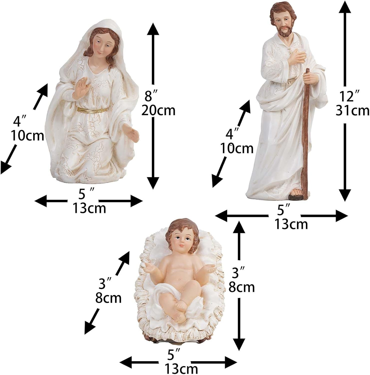 Zayton Nativity Set Christmas Indoor 11 Pcs 12.5 Inch Scene Statue Figurines Jesus Manger Crib Ornament Church Xmas Home Catholic Religious Decoration