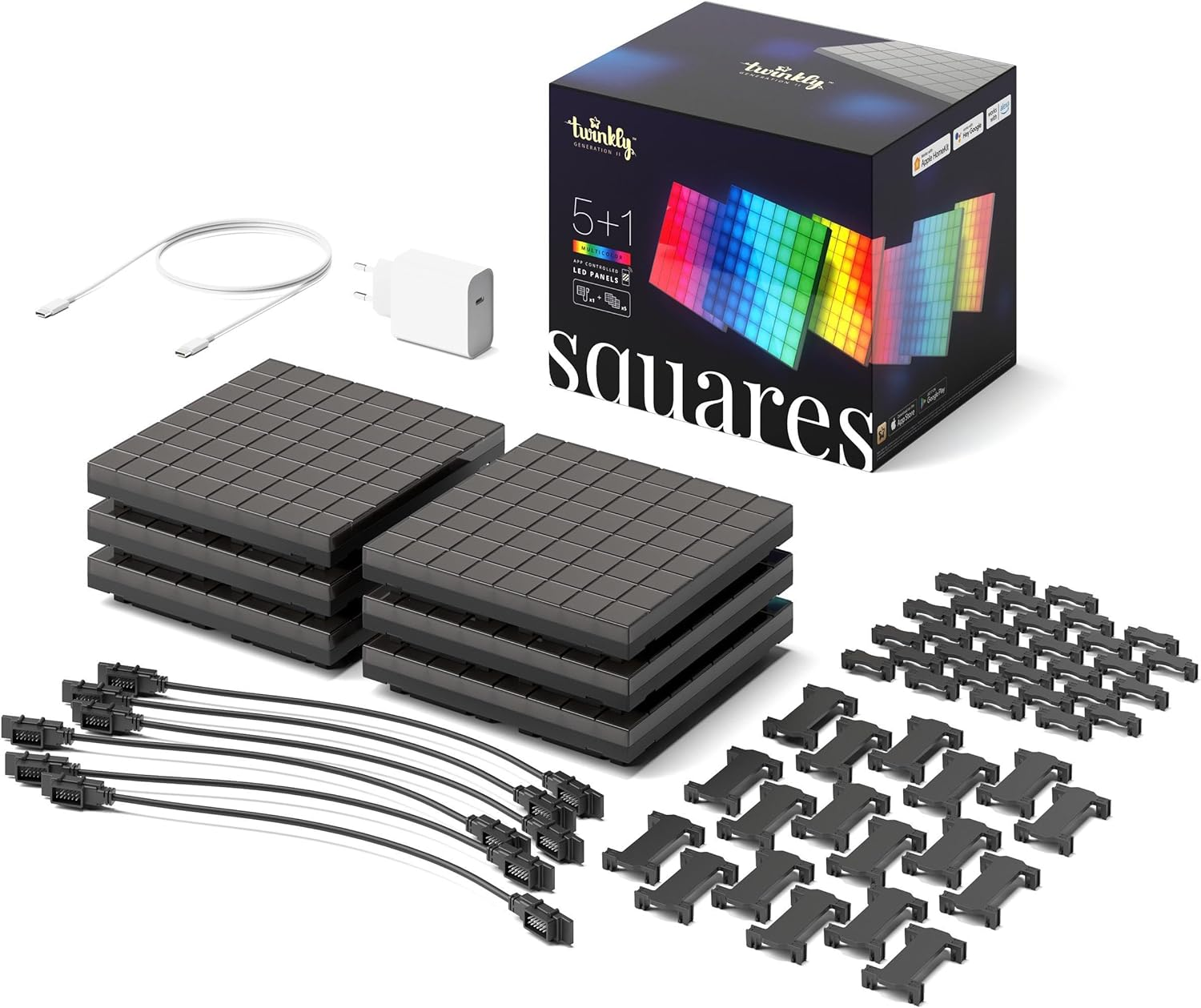 Twinkly Squares Starter Kit, Kit Van RGB Ledpanelen, Inclusief 1 Hoofdpaneel En 5 Uitbreidingspanelen, Compatibel Met Homekit, Alexa En Google Home, Gaming- En Streaminglichten, 16M+ Kleuren image number 4