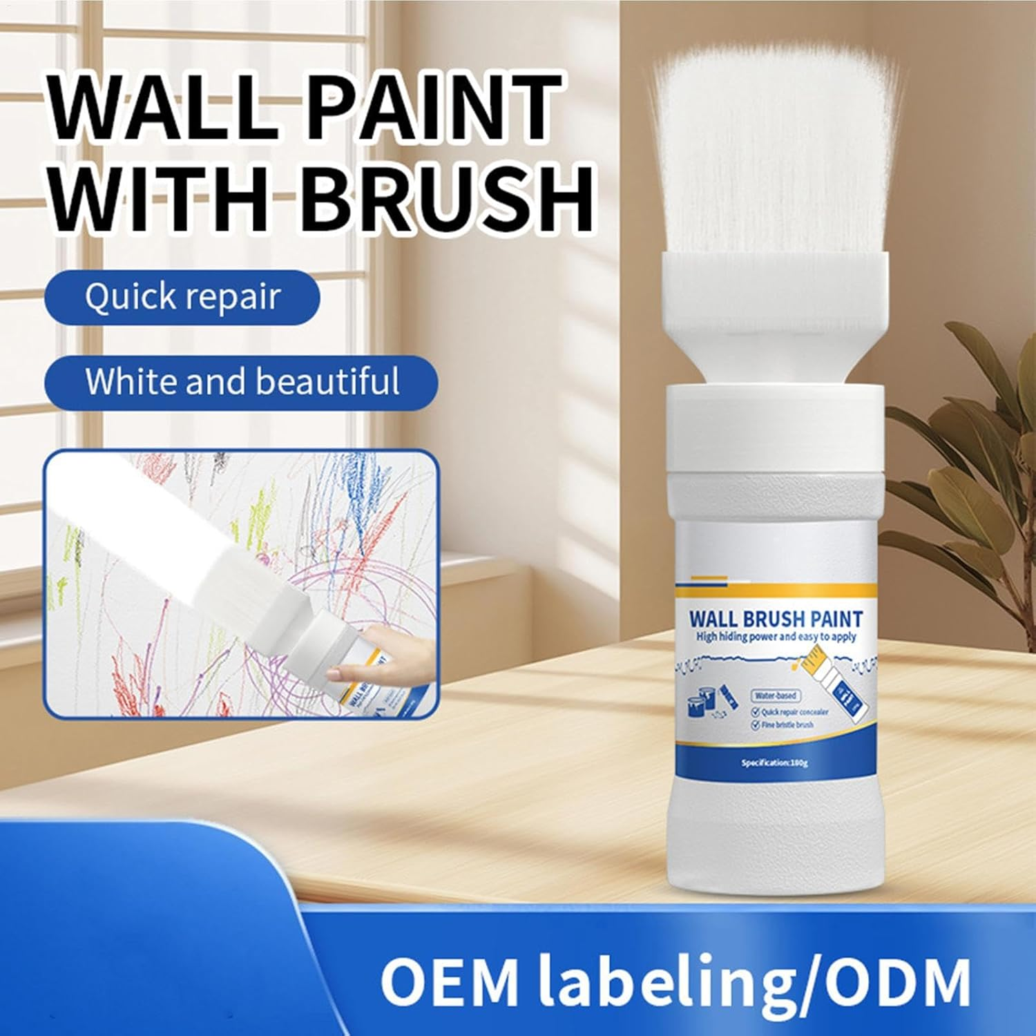 Maciun Touchup Paint for Walls - 180G Portable Wall Repair White Paste | Water-Based Wall Touchup Paint with Brush, White Ceiling Paint, Interior Wall Painting Kit for Walls image number 3