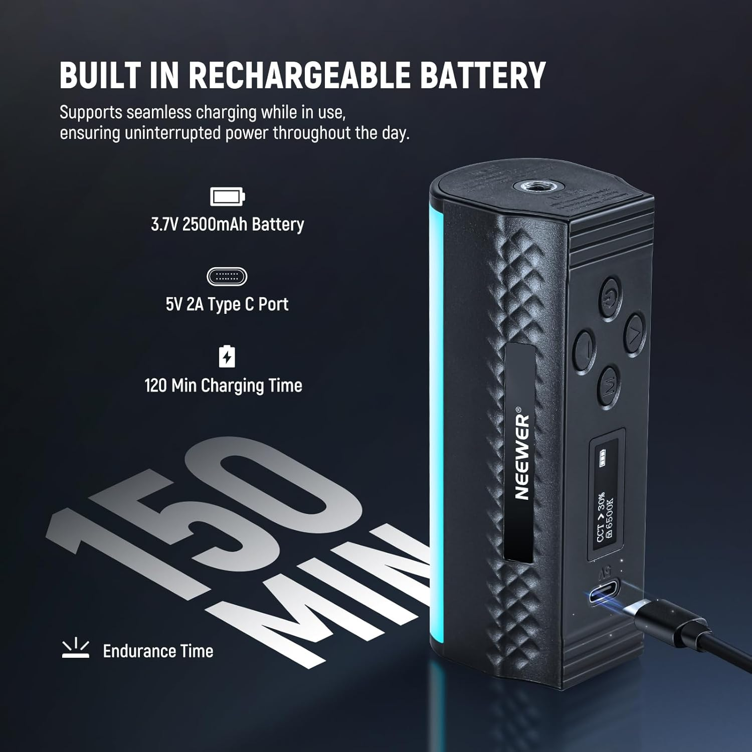 NEEWER Magnetic Handheld Light Wand with Desk Tripod, 17 Scenes, APP Control 360&deg; Full RGB Mini LED Video Lighting Stick, 2500K-8500K Dimmable CRI97 for Photography Vlog Tiktok, 2550Mah Battery, TL97C image number 1