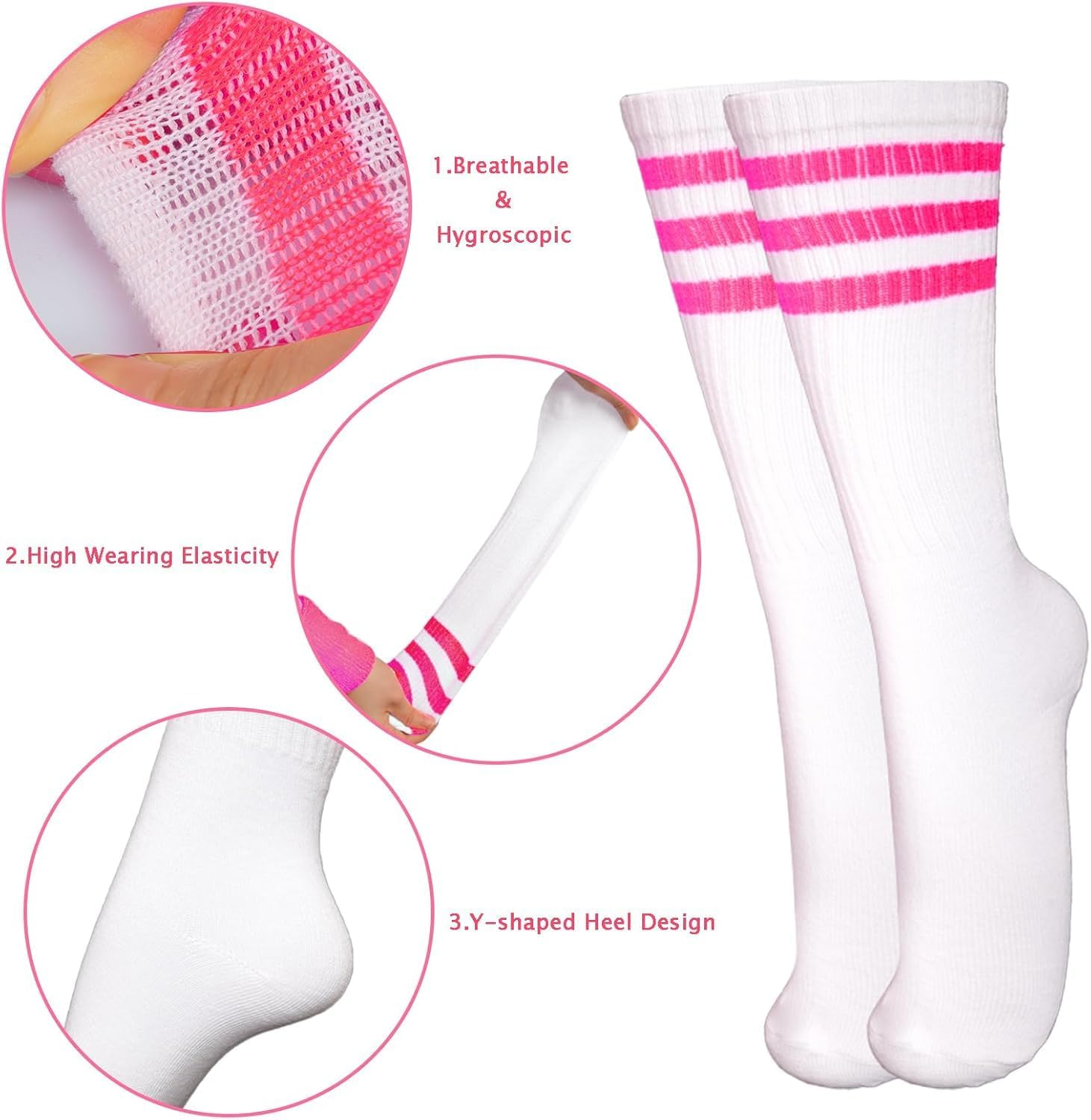 5 Pack 80S Striped Sweatbands Set &ndash; Cotton Headband, Wristband, Colorful Athletic Socks for Women, Sports Workout Accessories, Mardi Gras