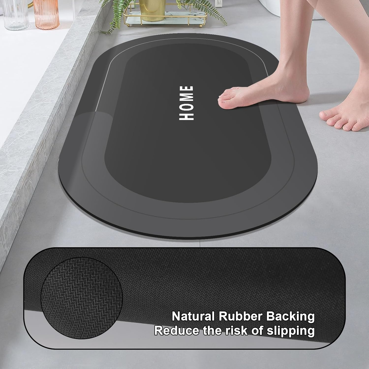 Bath Mat Rugs Non Slip Quick Dry Bathroom Mats Super Absorbent Rubber Bath Mats for Bathroom Floor (Dark Grey, 40 X 60 Cm) image number 6
