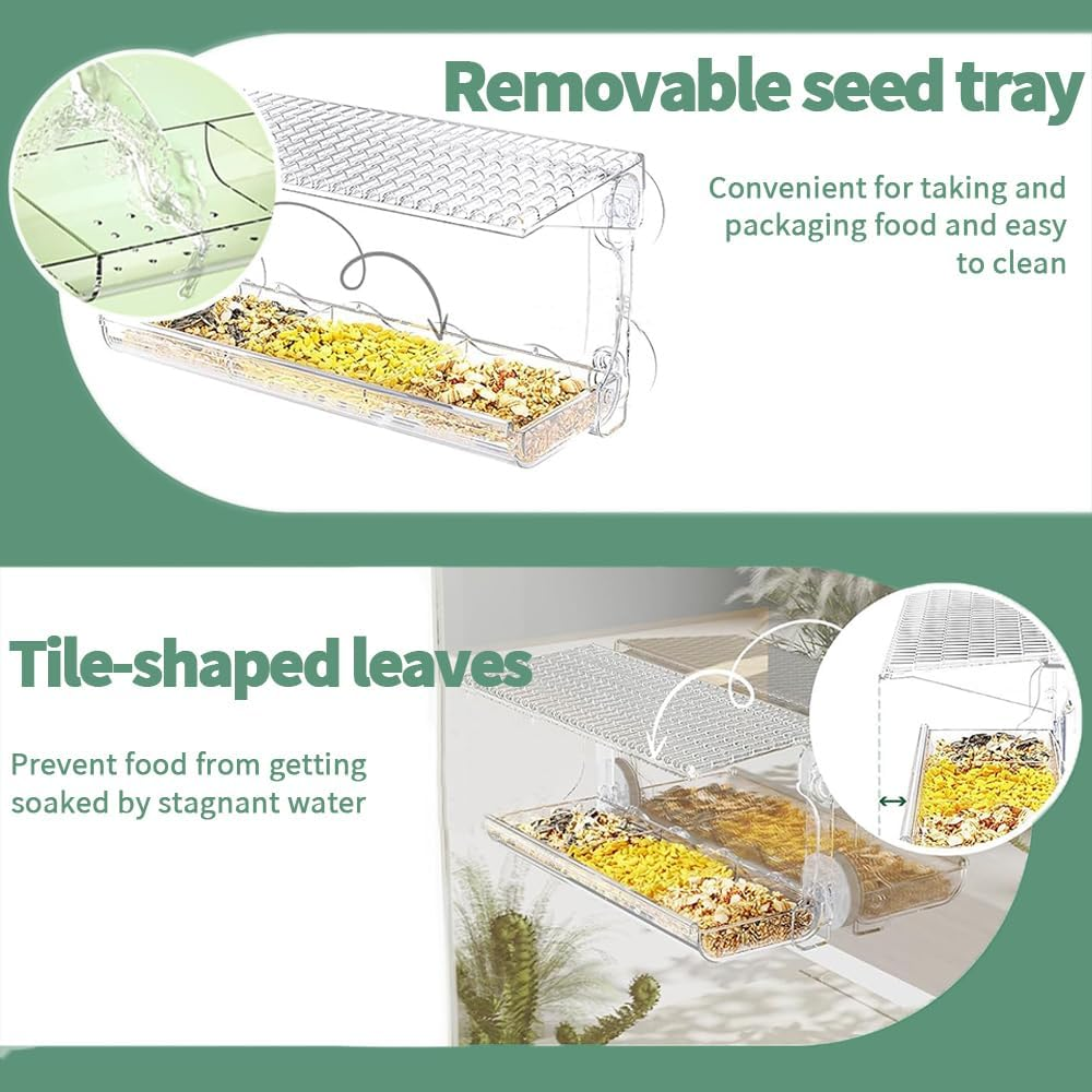 Window Sparrow Feeder with Strong Suction Cups, Transparent Bird House Outside, Hanging Small Animal Bowl for Garden, Yard, Elderly Kids Viewing image number 3