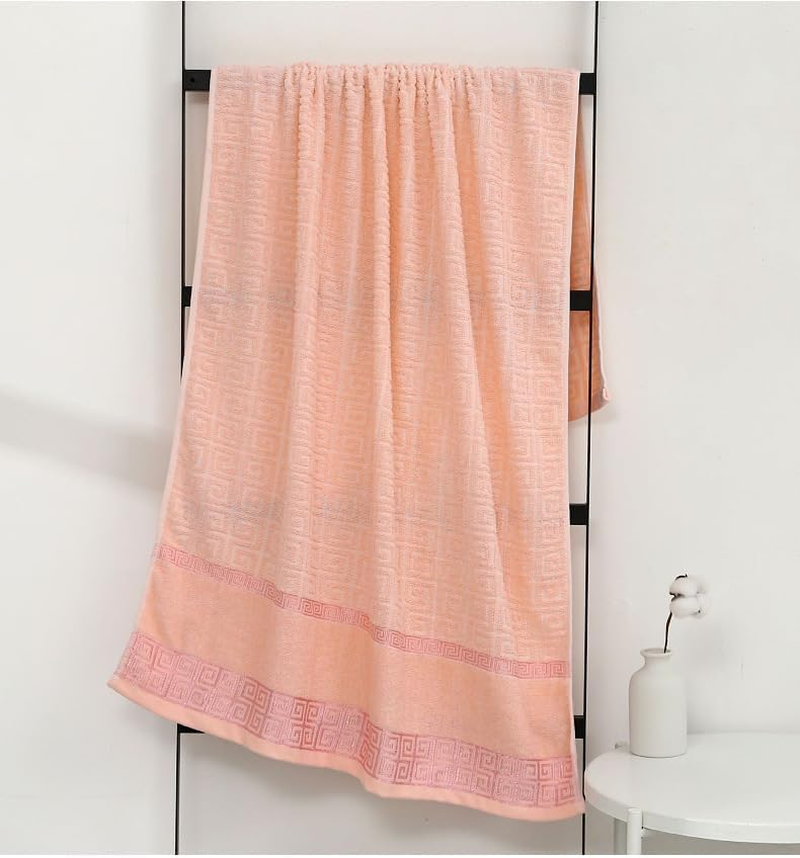 Large Bath Towel, Pink, 140 Cm X 70 Cm, Geometric Border Pattern image number 4
