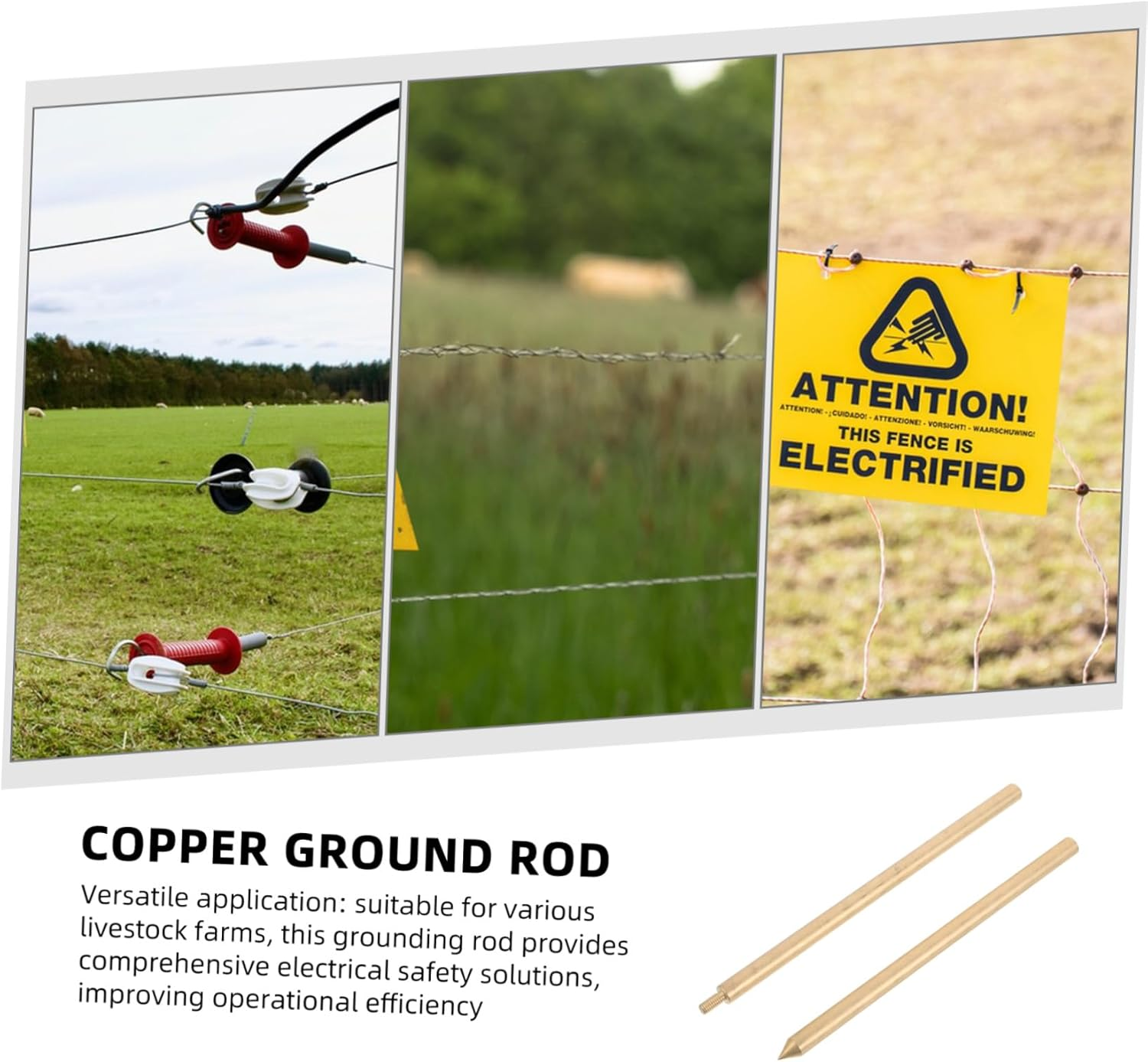 Milisten Threaded Brass Ground Rod for Electric Fence Earthing Fast Electrical Response Copper Earth Pin with Thunder Protection for Agricultural Backup Systems and Antenna Grounding image number 5