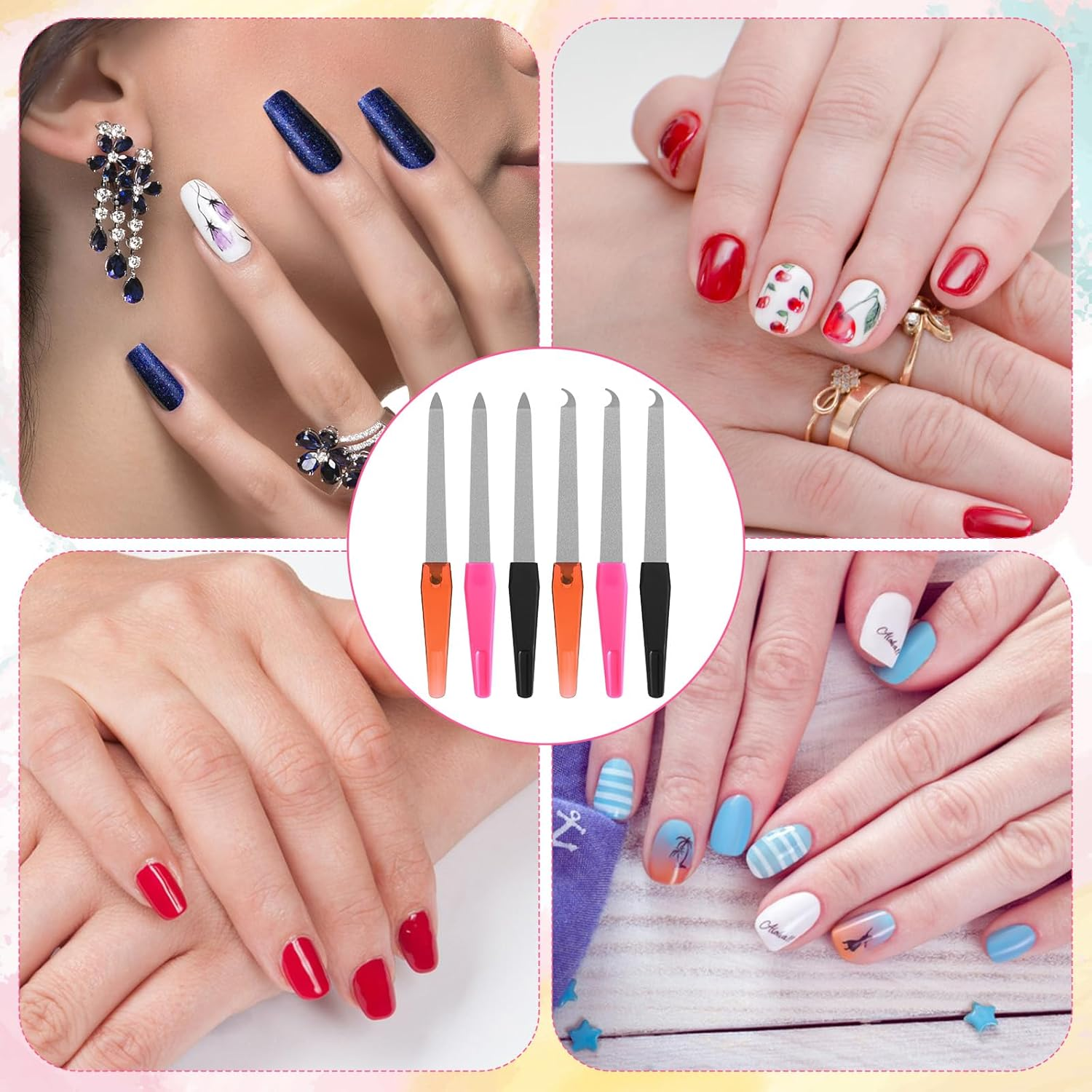 6 PCS Diamond Deb Nail File, Metal Nail File with Sharp Pointed Tip, Stainless Steel Fingernail Filer Curved Nails Files for Natural Nails, Double Sided Manicure Pedicure Toenails Tools for Salon Home