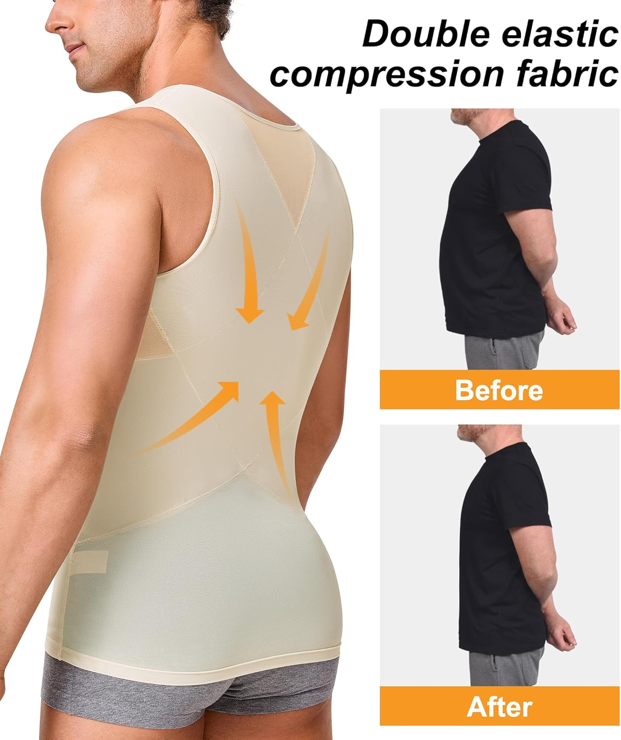 Compression Shirt for Men Slimming Undershirt Body Shaper Tank Top for Gynomastica Sleeveless Shapewear Vest Men image number 4