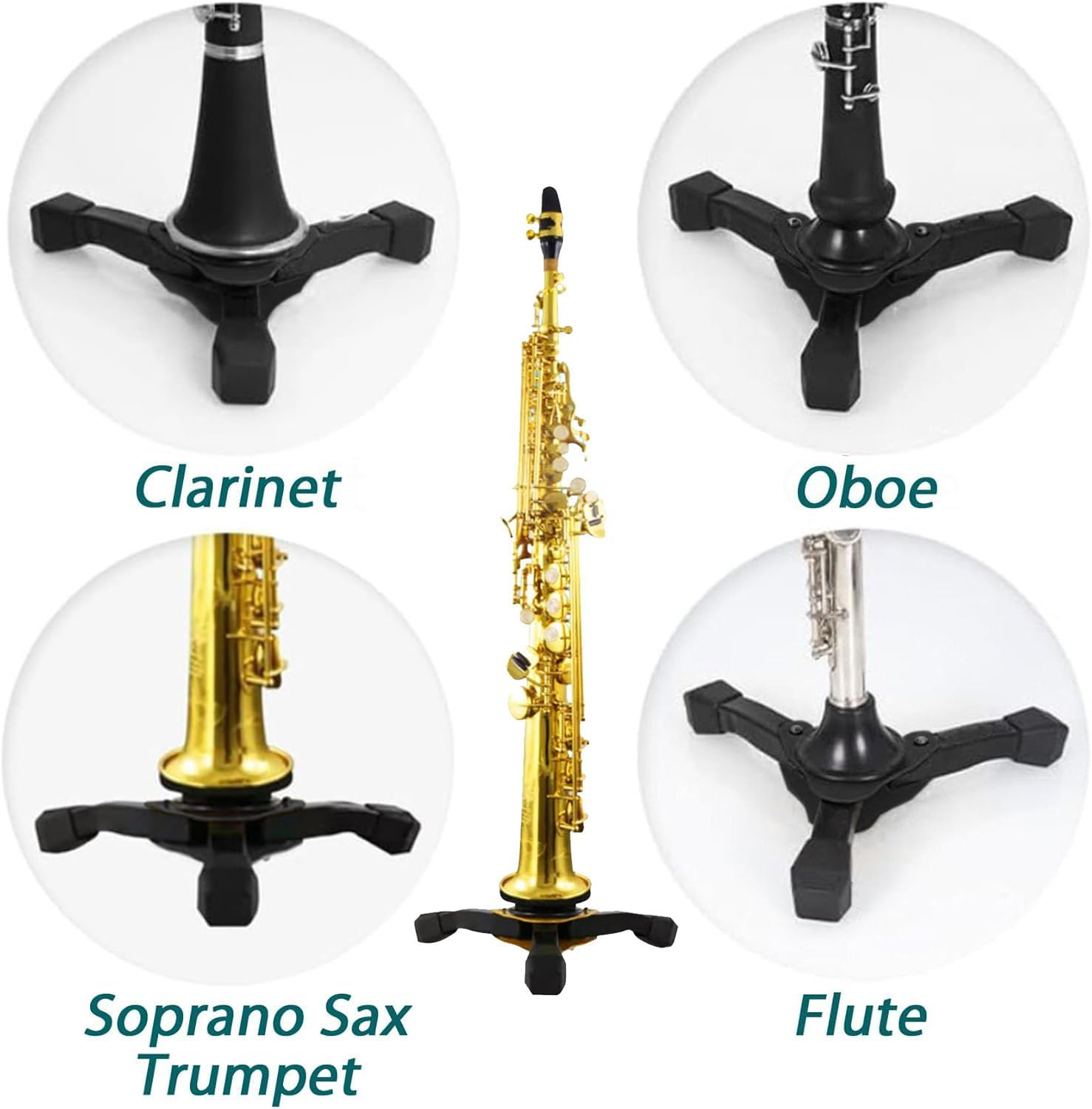 KESERLIG Portable Foldable Tripod Stand Holder with Protective Pad, Anti-Slip Sturdy Holder for Oboe, Flute, Clarinet, Straight Saxophone Wind Instrument image number 6