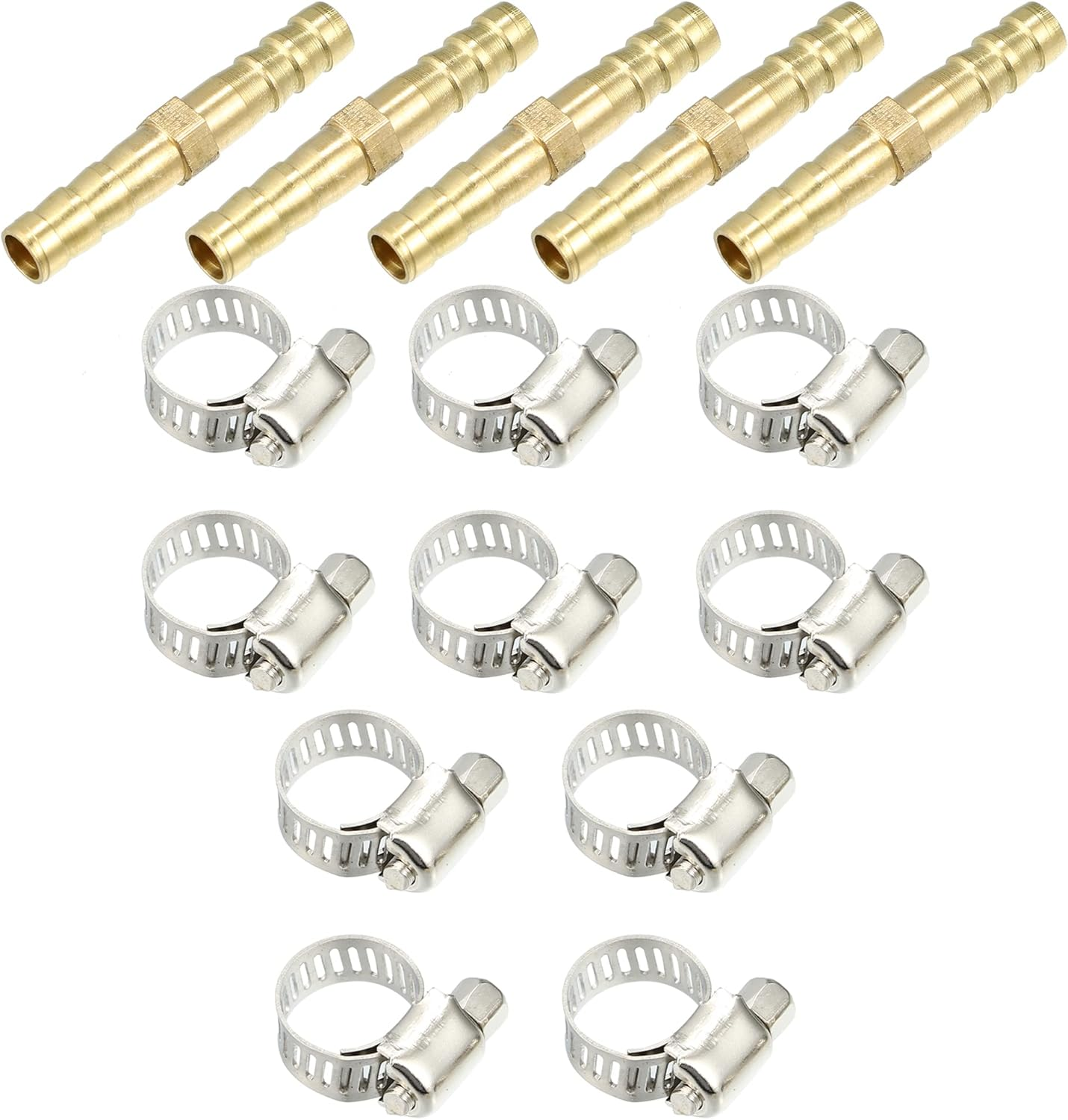 X AUTOHAUX 1 Set 6Mm Copper Hose Barb Fitting Connector for Joiner Air Water Fuel Pipe with 10 Clamps image number 6
