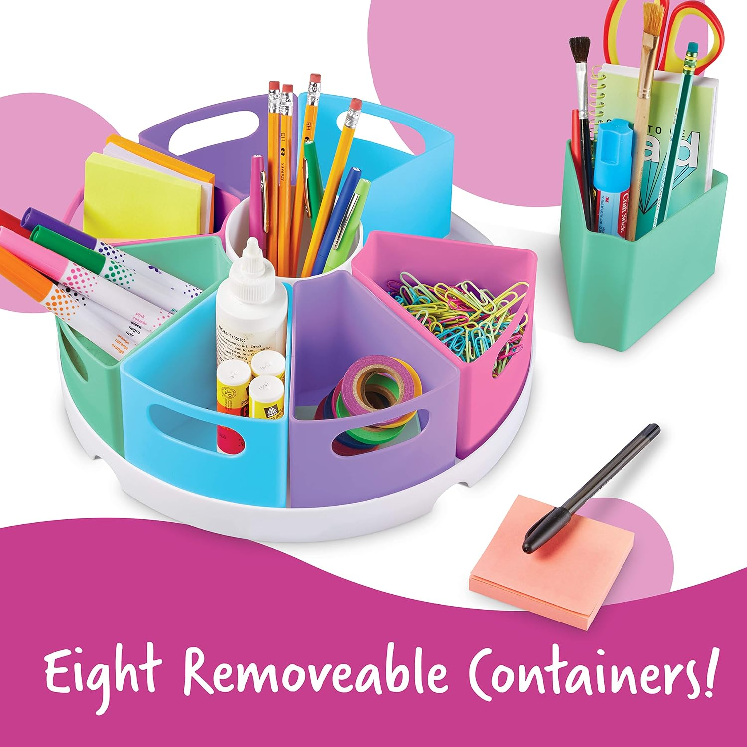 Learning Resources Create-A-Space Storage Center, 10 Piece Set - Desk Organizer for Kids, Art Organizer for Kids, Crayon Organizer, Homeschool Organizers and Storage, Pastel image number 1