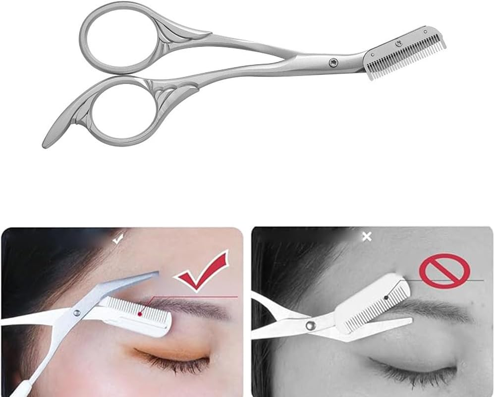Professional Eyebrow Trimming Scissors with Comb, Precision Trimmer, Non-Slip Finger Grips image number 2