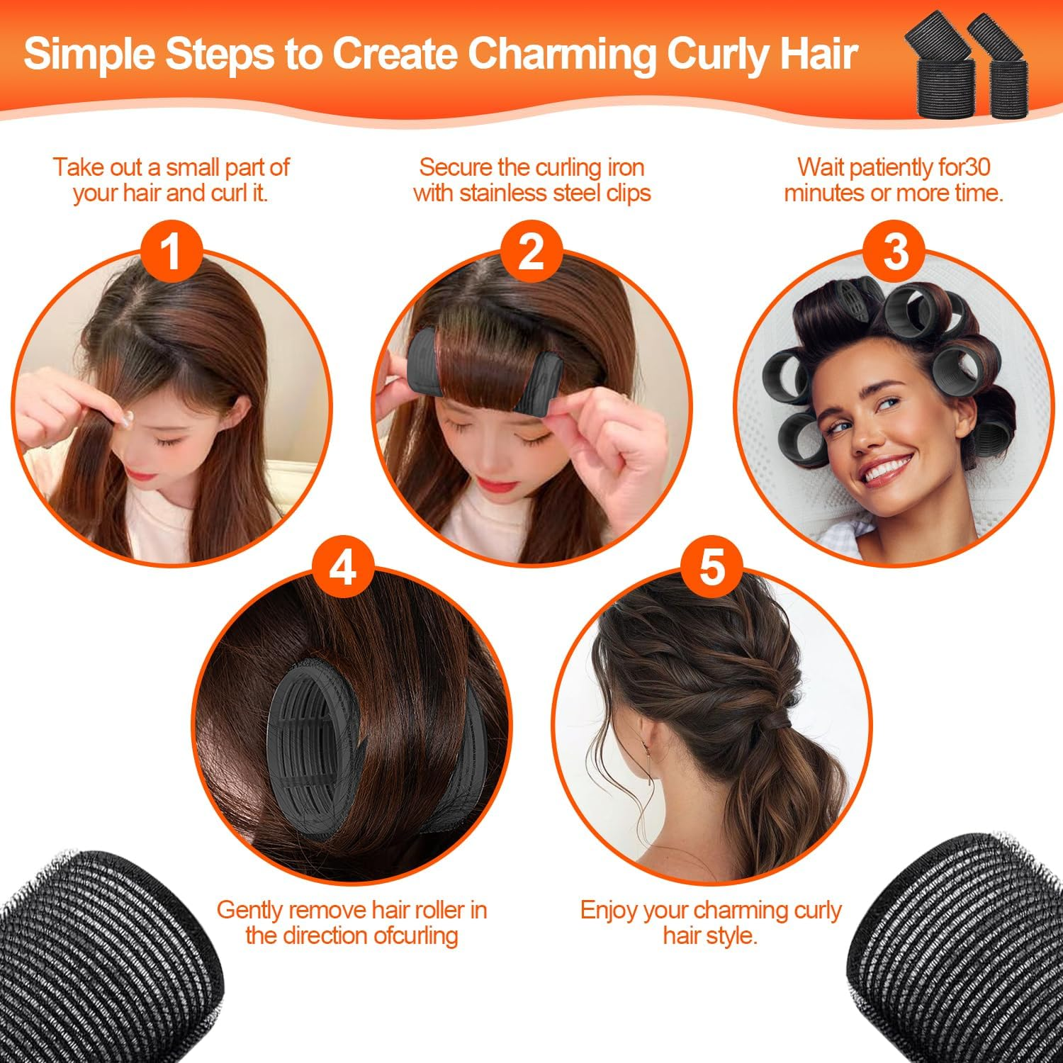 50Pcs Hair Rollers Set with Clips, H HOME-MART Blowout Look Self-Grip Hair Curlers Set Includes 24 Jumbo, Large, Medium Sizes Hair Roller, 24 Clips, 1 Comb and Storage Bag - Ideal for Volume and Curls image number 4