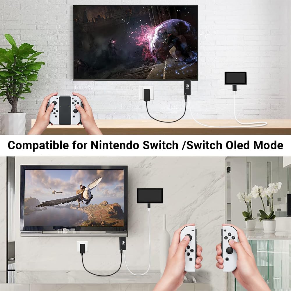 Boreguse Switch Dock for Nintendo Switch Docking Station 1.8M/6Ft USB C to HDMI for NS/OLED Mode,Type C to HDMI TV Adapter with 1080P@60Hz Output, 100W PD Charging Port - Black And White image number 4