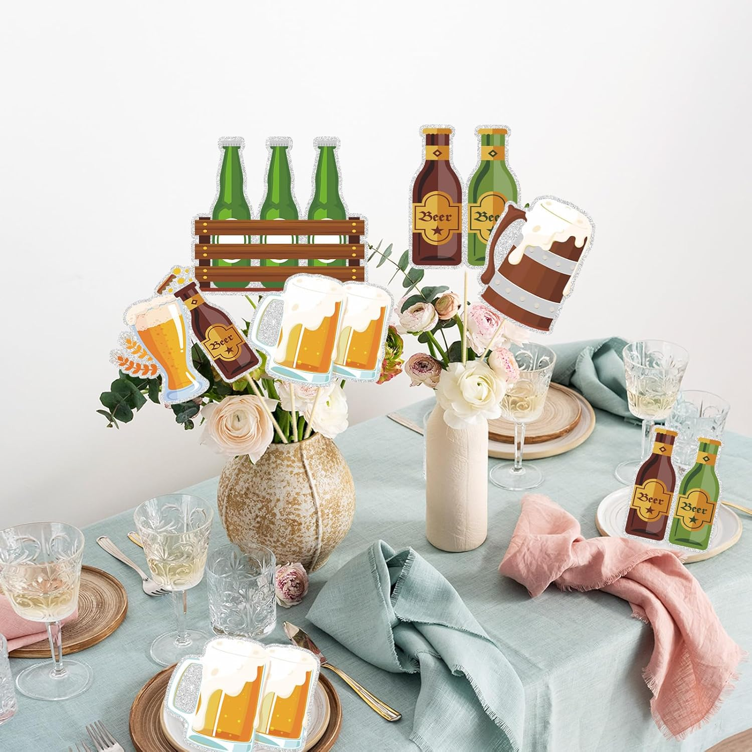 Beer Centerpiece Sticks - 15Pcs Cheers and Beers Table Toppers - Aged to Perfection 30Th 40Th 50Th Birthday Theme Party Decorations image number 1
