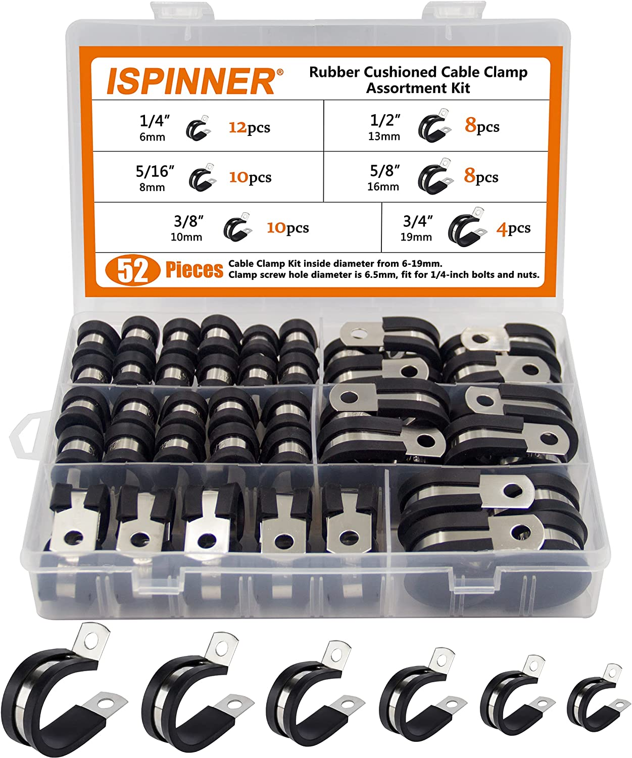 ISPINNER 12 Pack 1.375 Inch Rubber Cushioned Stainless Steel Cable Clamp, Hose Clamp, Pipe Clamp (1-3/8 Inch) image number 5