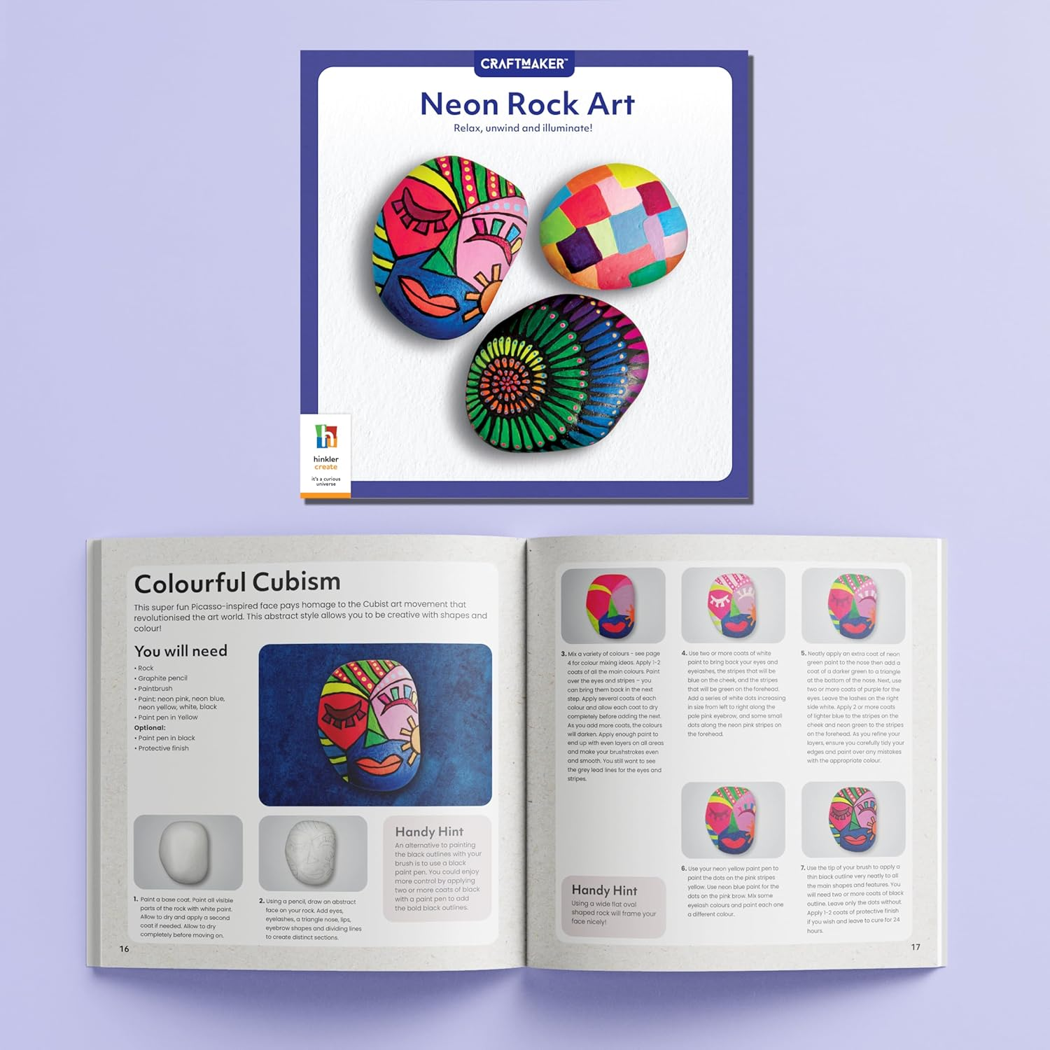 Craft Maker Neon Rock Art Kit - DIY Rock Painting for Kids - Neon Paints and Brushes Included - Easy-To-Follow Projects - Creative Arts and Crafts image number 5