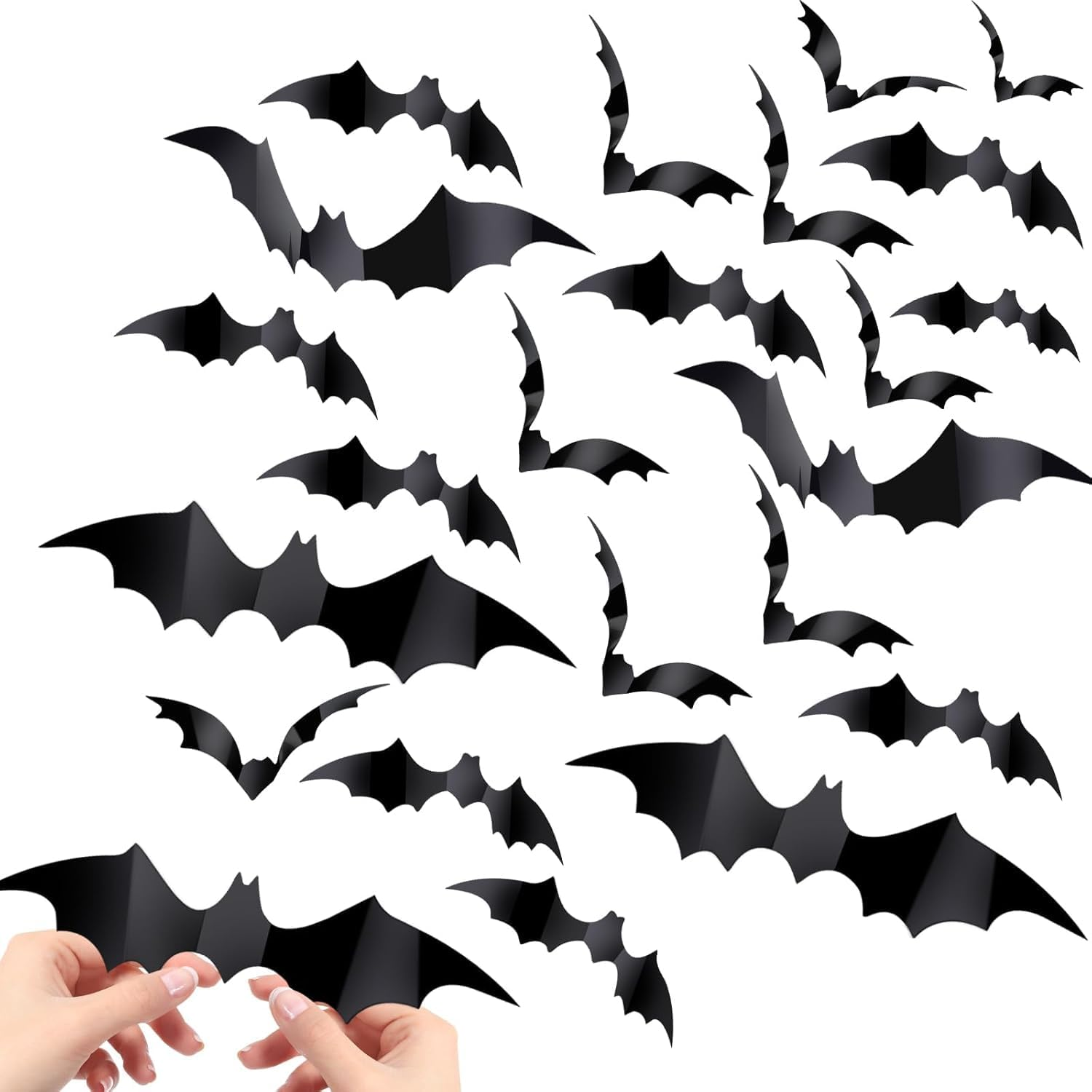 Bats Wall Decor Hallween Decorations Bats Wall Decor 120PCS Realistic PVC 3D Black Scary Bat Sticker for Creepy Home Decor Halloween Party Decorations DIY Wall Decal image number 2