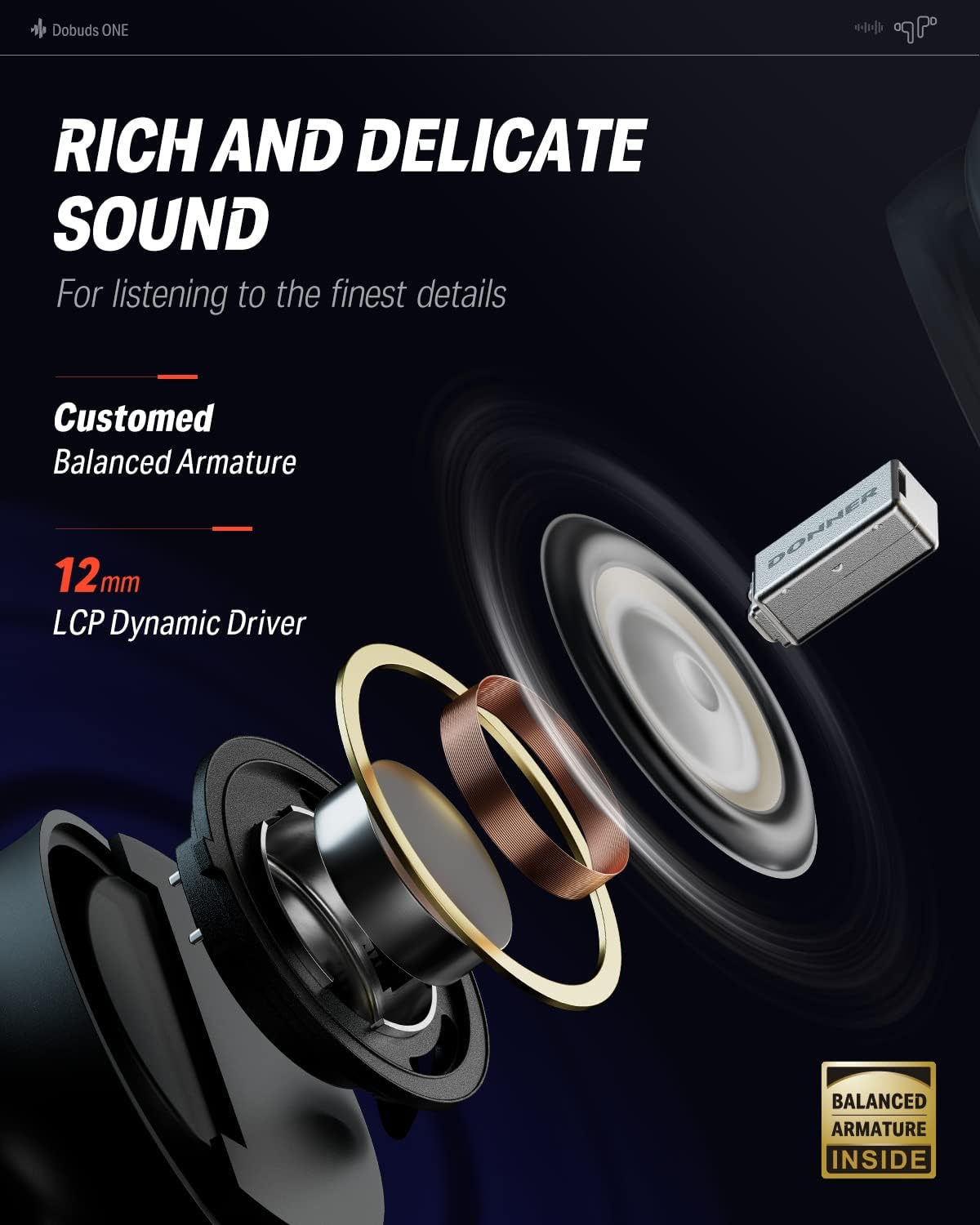 Donner Bluetooth Headphones with Noise Cancellation, In-Ear Headphones Wireless with 12 Mm Audio Driver, Intense Bass, Noise Cancelling Headphones with 4 Microphones, 32 Hours Battery, Bluetooth 5.2, image number 4