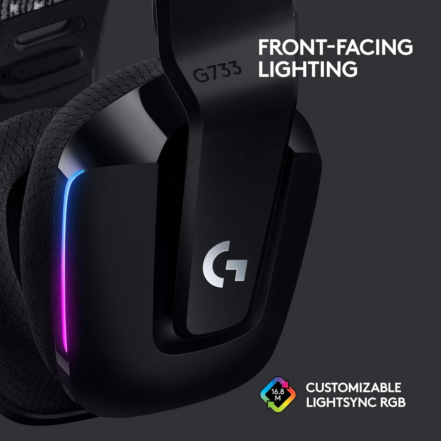 Logitech G733 LIGHTSPEED Wireless Gaming Headset with Suspension Headband, LIGHTSYNC RGB, Blue VO!CE Mic Technology and PRO-G Audio Drivers - Black image number 5