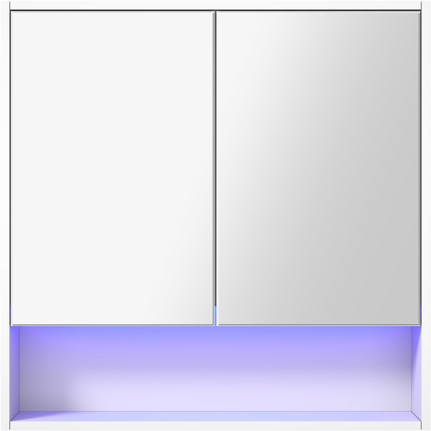 OIKITURE Bathroom Mirror Cabinet with 16 LED Lighted Colours, Bathroom Cabinet with Closed and Opened Wall Mount Storage Shelves, Cupboard Shower Mirror, White, 75&times;75Cm image number 3