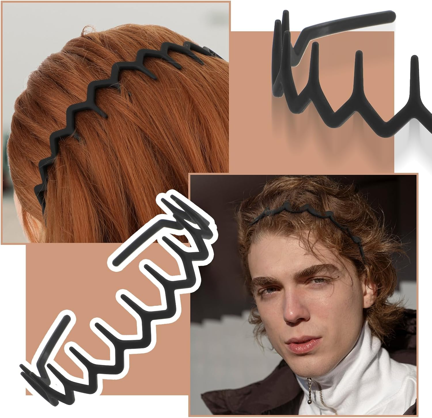 WY LIGHTING LEVEL 8Pcs No Slip Plastic Headbands Teeth Skinny Hair Hoops Comfort Wavy Shape Comb Thin Hairbands Effortless Hair Accessories for Women Men Teen Girls Decorations Styling Outdoor Sports image number 5