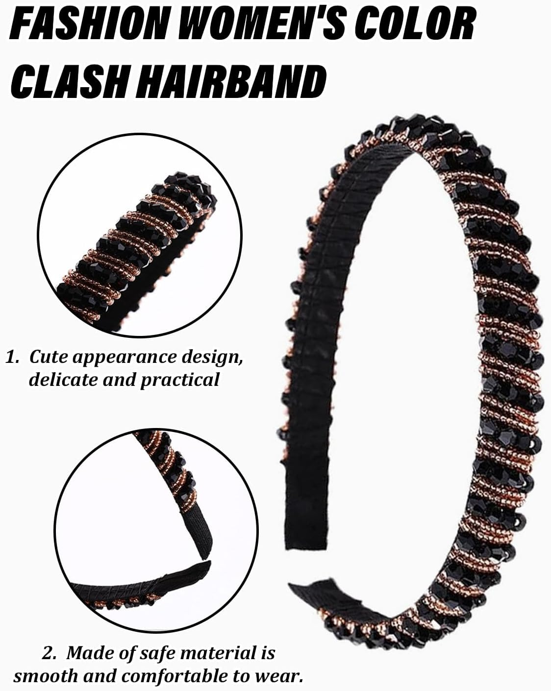 BPTRKOM Pack of 3 Glitter Headband for Women - Glitter Headband, Rhinestone Hair Band, Bling, Crystal Headbands, Thin Hair Bands, for Wedding, Evening Party, Prom